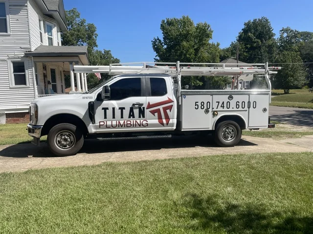 Branded Titan Plumbing service truck in Durant Oklahoma